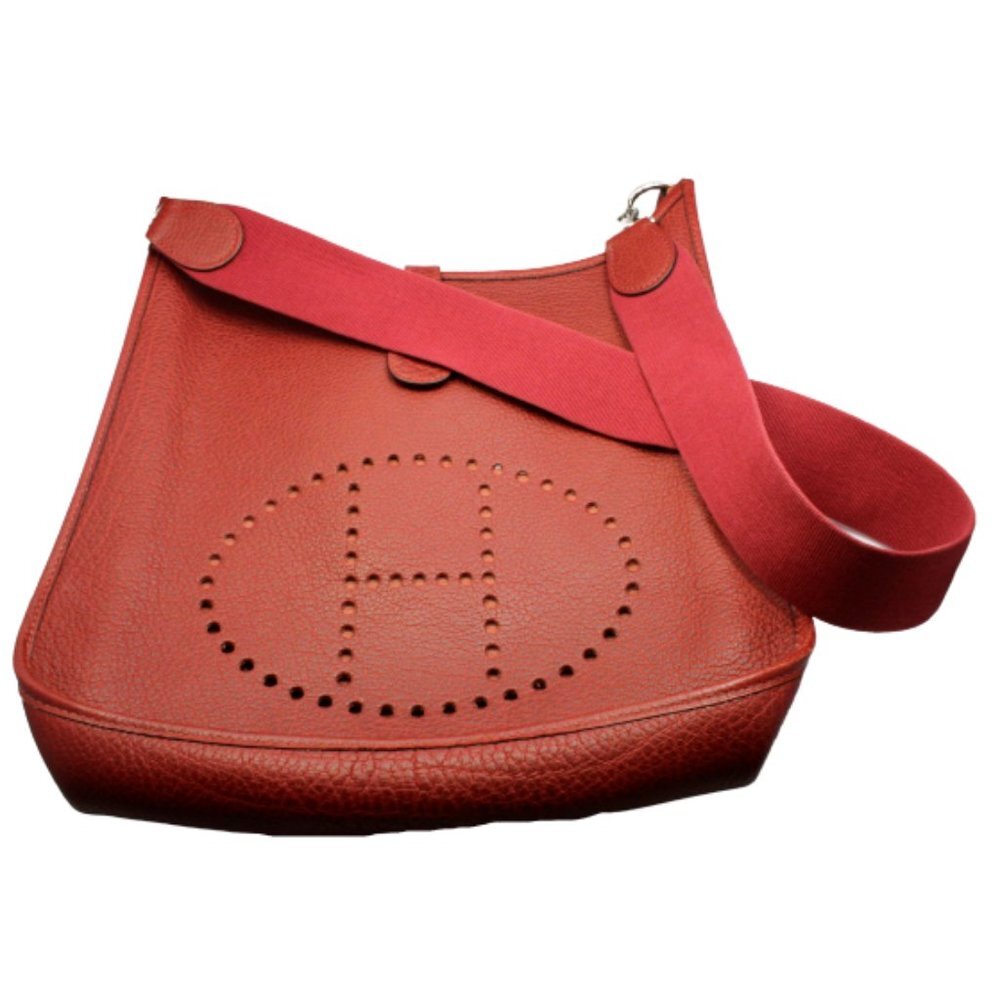 Authentic! Hermes Evelyne Brick Red Clemence Leather GM Handbag Purse​